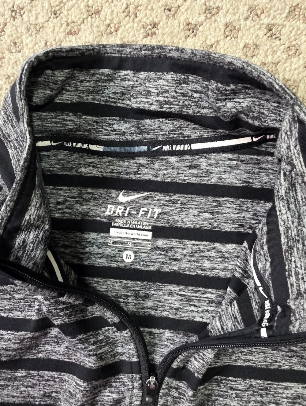 Nike Running Men’s Black & Gray Striped Quarter-Zip